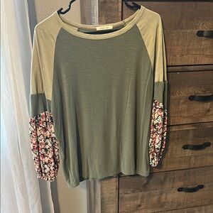Floral Sleeve Olive Green Top